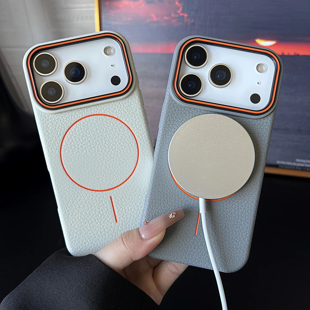 Luxury Leather Texture Magnetic Case For iPhone 17 /Air/Pro/ Pro Max For Magsafe Shockproof Soft TPU Cover