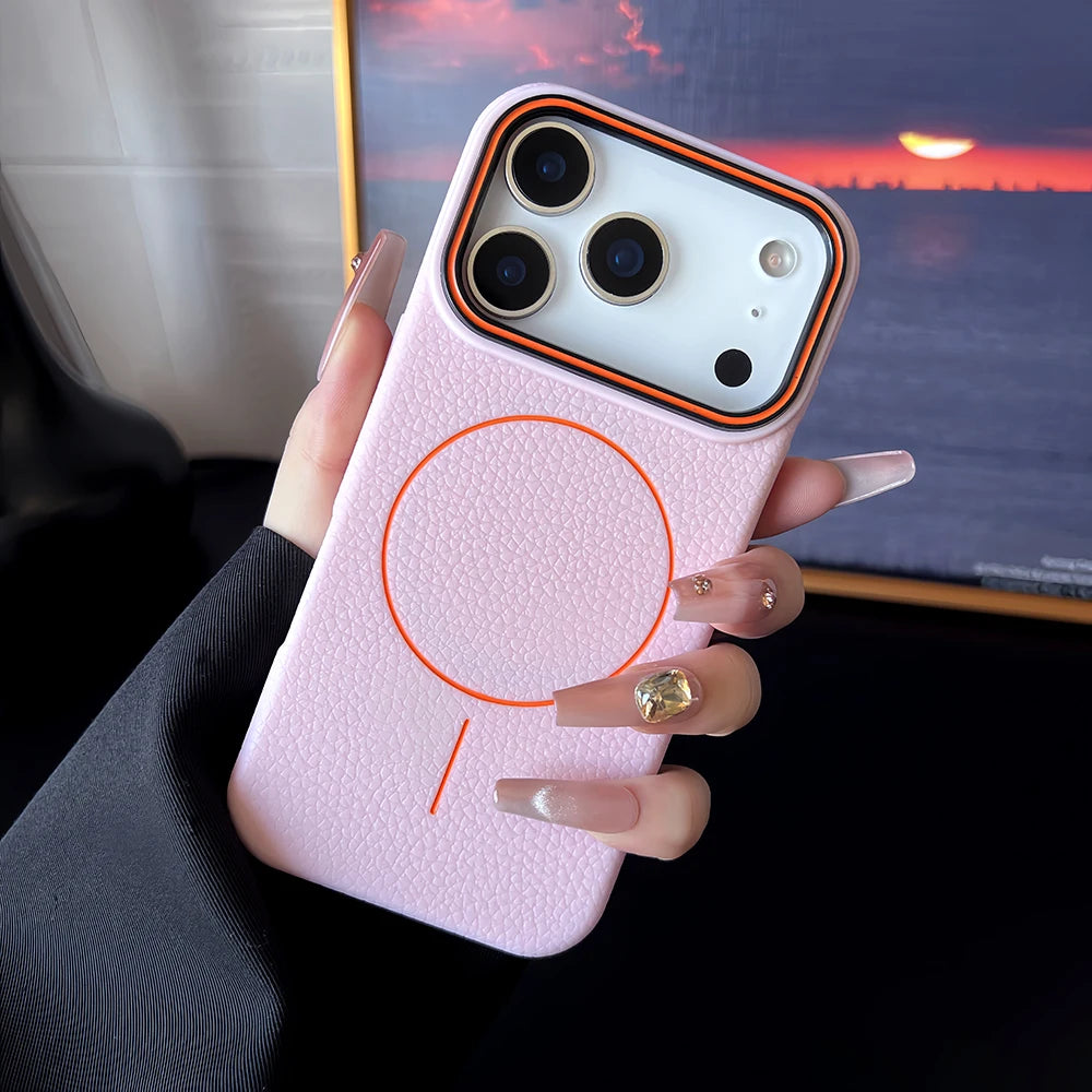 Luxury Leather Texture Magnetic Case For iPhone 17 /Air/Pro/ Pro Max For Magsafe Shockproof Soft TPU Cover